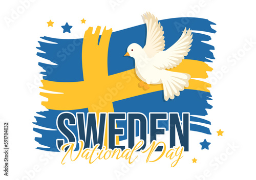 Sweden National Day Vector Illustration on 6 June Celebration with Swedish Flag in Flat Cartoon Hand Drawn for Web Banner or Landing Page Templates