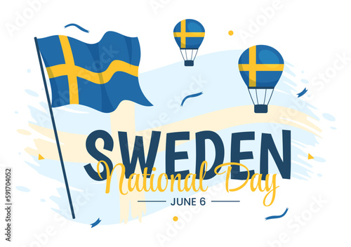 Sweden National Day Vector Illustration on 6 June Celebration with Swedish Flag in Flat Cartoon Hand Drawn for Web Banner or Landing Page Templates