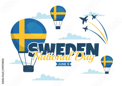 Sweden National Day Vector Illustration on 6 June Celebration with Swedish Flag in Flat Cartoon Hand Drawn for Web Banner or Landing Page Templates
