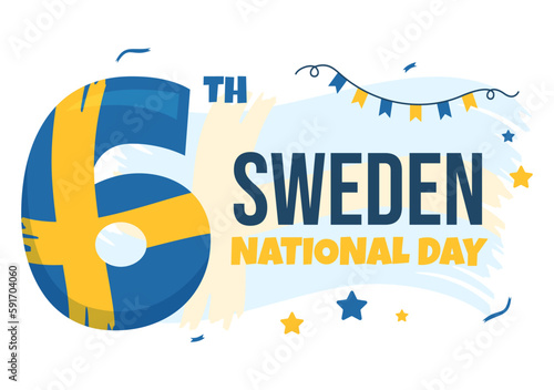 Sweden National Day Vector Illustration on 6 June Celebration with Swedish Flag in Flat Cartoon Hand Drawn for Web Banner or Landing Page Templates