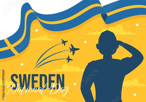 Sweden National Day Vector Illustration on 6 June Celebration with Swedish Flag in Flat Cartoon Hand Drawn for Web Banner or Landing Page Templates