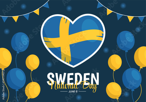 Sweden National Day Vector Illustration on 6 June Celebration with Swedish Flag in Flat Cartoon Hand Drawn for Web Banner or Landing Page Templates