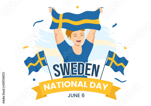 Sweden National Day Vector Illustration on 6 June Celebration with Swedish Flag in Flat Cartoon Hand Drawn for Web Banner or Landing Page Templates