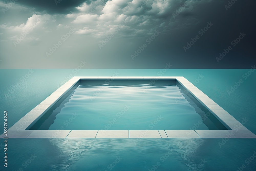 swimming pool under a cloudy sky. Generative AI