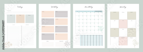 4 set of Daily weekly monthly yearly planner template set. Vector illustration.	