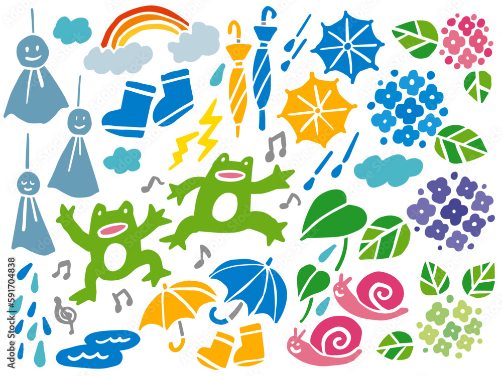 梅雨のイラストセット 梅雨のイラストセット