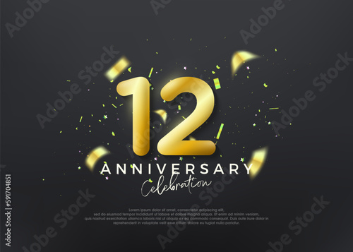 12th anniversary numbers. gold luxury vector background premium. Premium vector for poster  banner  celebration greeting.
