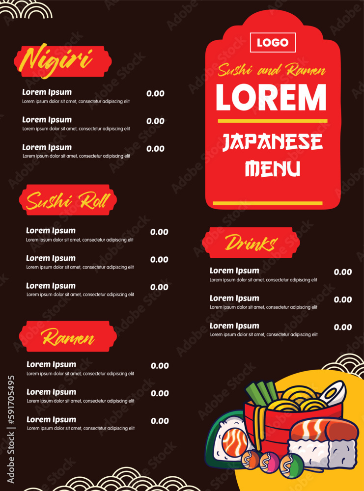 vector of japanese food menu for template design 