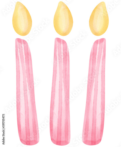 Cute pink watercolor birthday candles hand painting