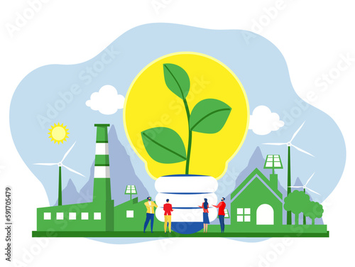 Ecology concept,Team Business invest with ESG or ecology problem concept, business invest energy sources. Preserving resources of planet. flat vector illustration