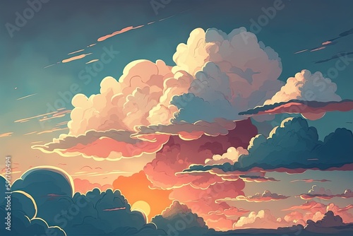 scenic sunset with clouds in the sky. Generative AI