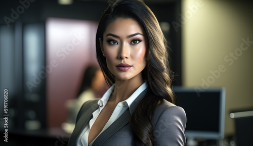 Asian business woman in office, generative ai