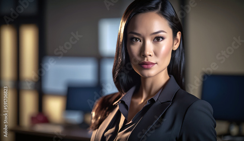 Asian business woman in office, generative ai