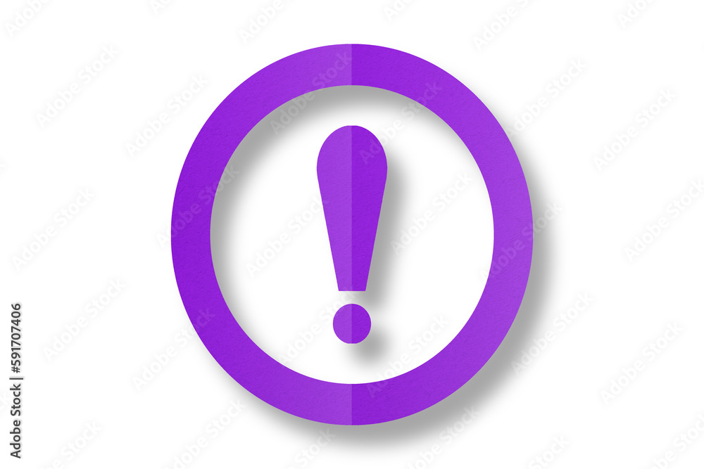 Purple paper cut shape warning sign. Warning sign. Isolated on transparent background. Purple paper cut shape warning sign. Warning sign. Isolated on transparent background.