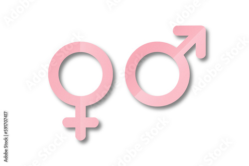 Pink paper cut male and female symbols isolated on transparent background.