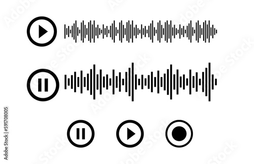 Music player soundbar. Audio speech spectrum noise with play button. Mobile messenger app chat. Sound wave of voice. Record interface. Equalizer icon with soundwave line. Vector illustration.