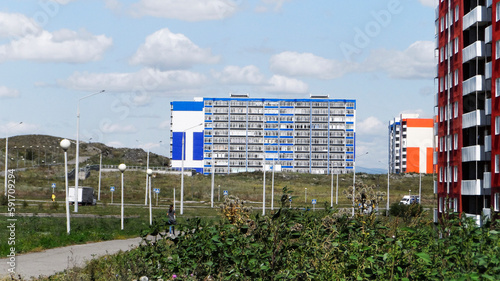 New residential area. Apartment buildings. Contemporary architecture. Multistory building. Apartment block. Kz, Ust-Kamenogorsg, 2021.