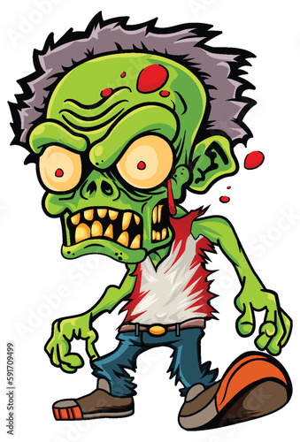 A Creepy Green Zombie In Cartoon Style
