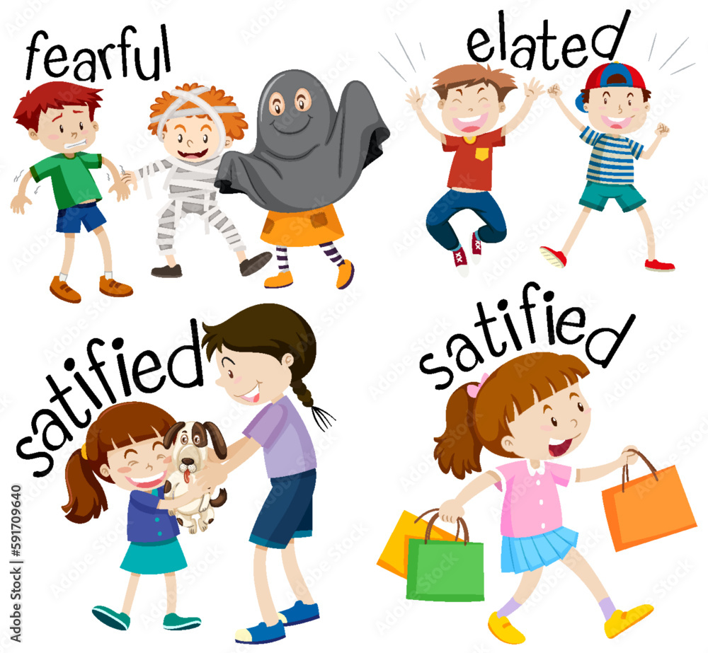 English vocabulary adjective word with cartoon characters English vocabulary adjective word with cartoon characters