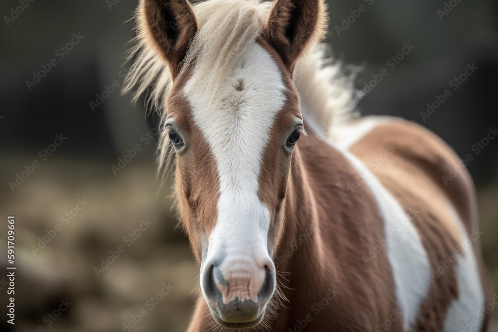 Fototapeta premium Coulored Cob foal looking at the camera.
