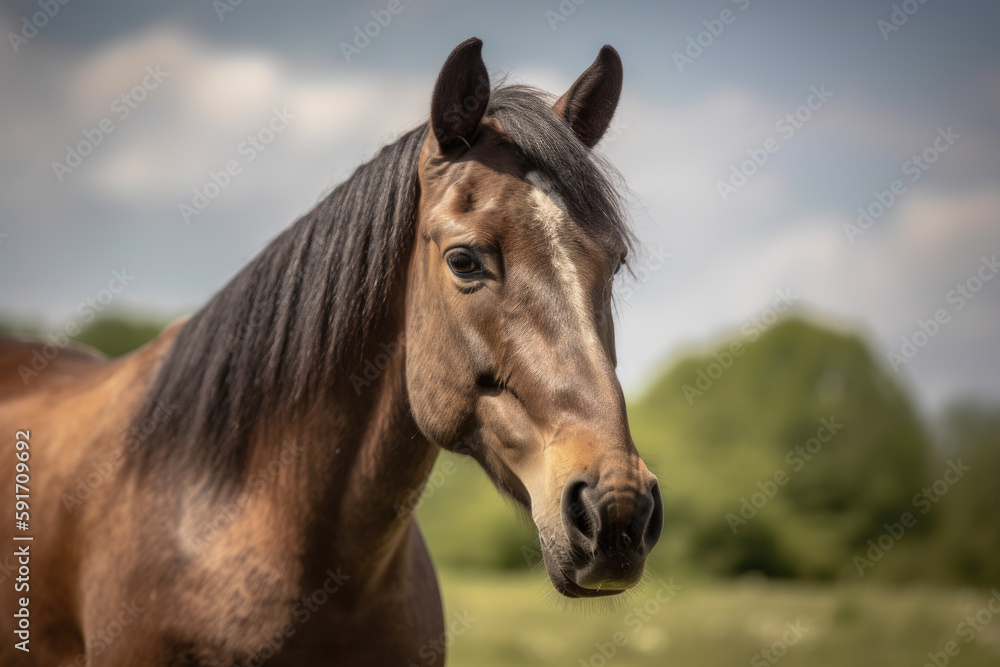 Shire mare looking at the camera .