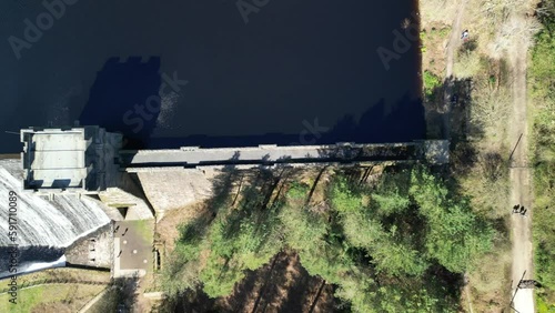 Top down aerial sliding shot of the Derwent Dam, home of the Dam Busters practice during the second world war. photo