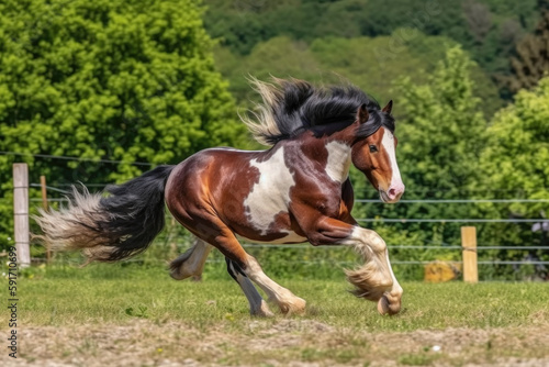 Horse running  galloping in the field.