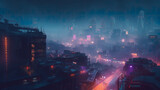cinematic cityscape layered with smog and fog, generative AI Technology