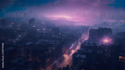 cinematic cityscape layered with smog and fog  generative AI Technology