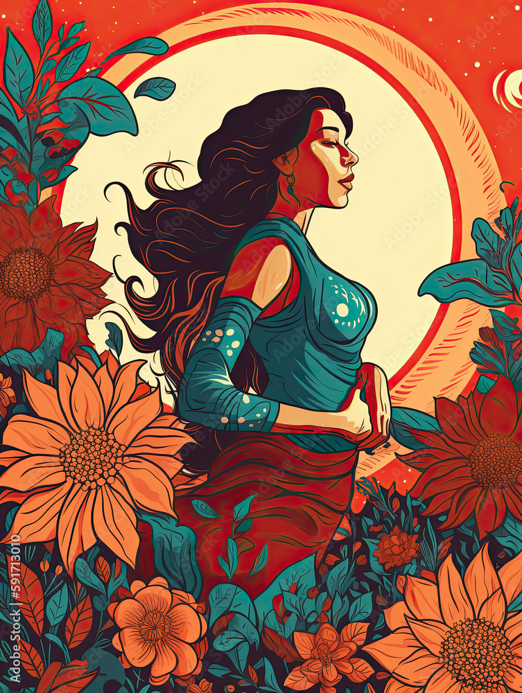 Beautiful pregnant woman is standing in the flower bushes.Created by Generated AI Technology. Beautiful pregnant woman is standing in the flower bushes.Created by Generated AI Technology.