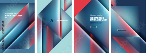 Set of abstract backgrounds - overlapping triangles with fluid gradients design. Collection of covers, templates, flyers, placards, brochures, banners