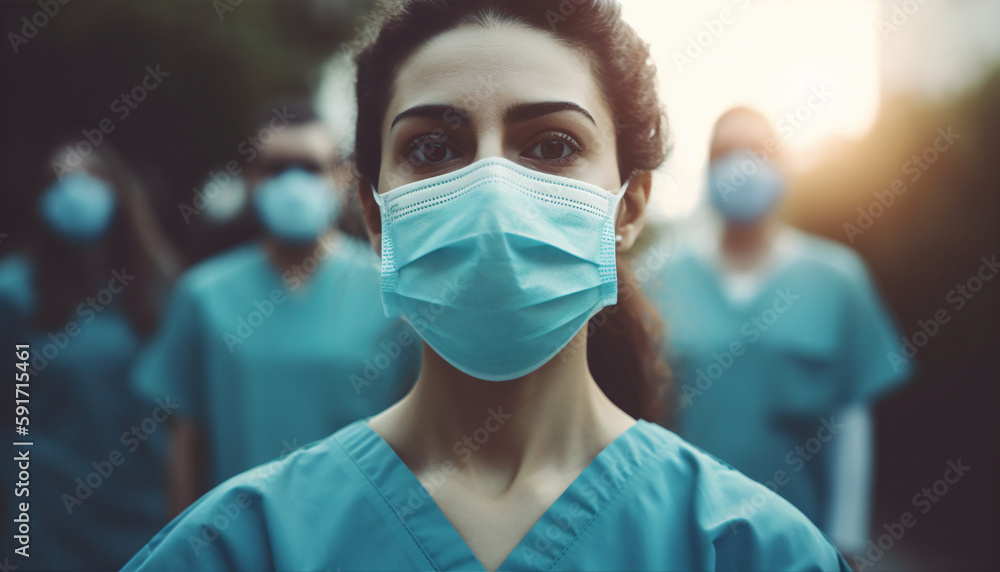 Confident Female Healthcare Worker in Blue Scrubs Confident Female Healthcare Worker in Blue Scrubs