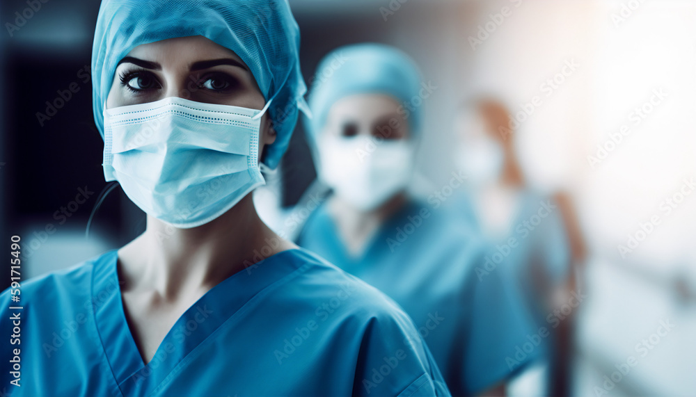 Confident Female Healthcare Worker in Blue Scrubs Confident Female Healthcare Worker in Blue Scrubs
