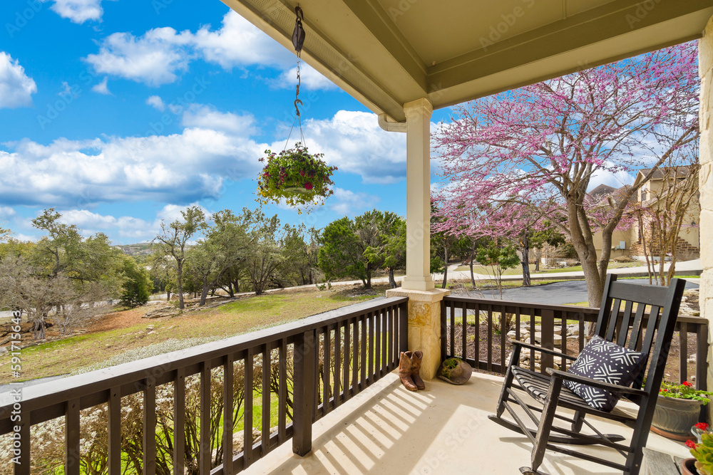 a wrap around porch with a view