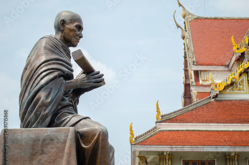 Photography Side view of Luang Por Tho at Wat Rakhang Kositaram Woramahawihan, Thai people and foreigners are popular to travel