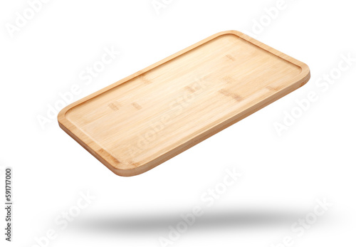 empty bamboo tray isolated on white background