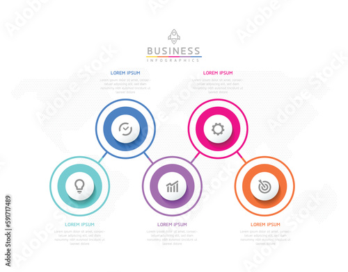 Vector infographic business presentation template with circular interconnection with 5 options.