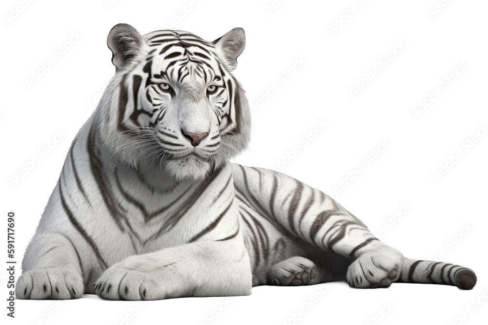 Obraz premium white tiger sitting on a transparent background, Generative Ai