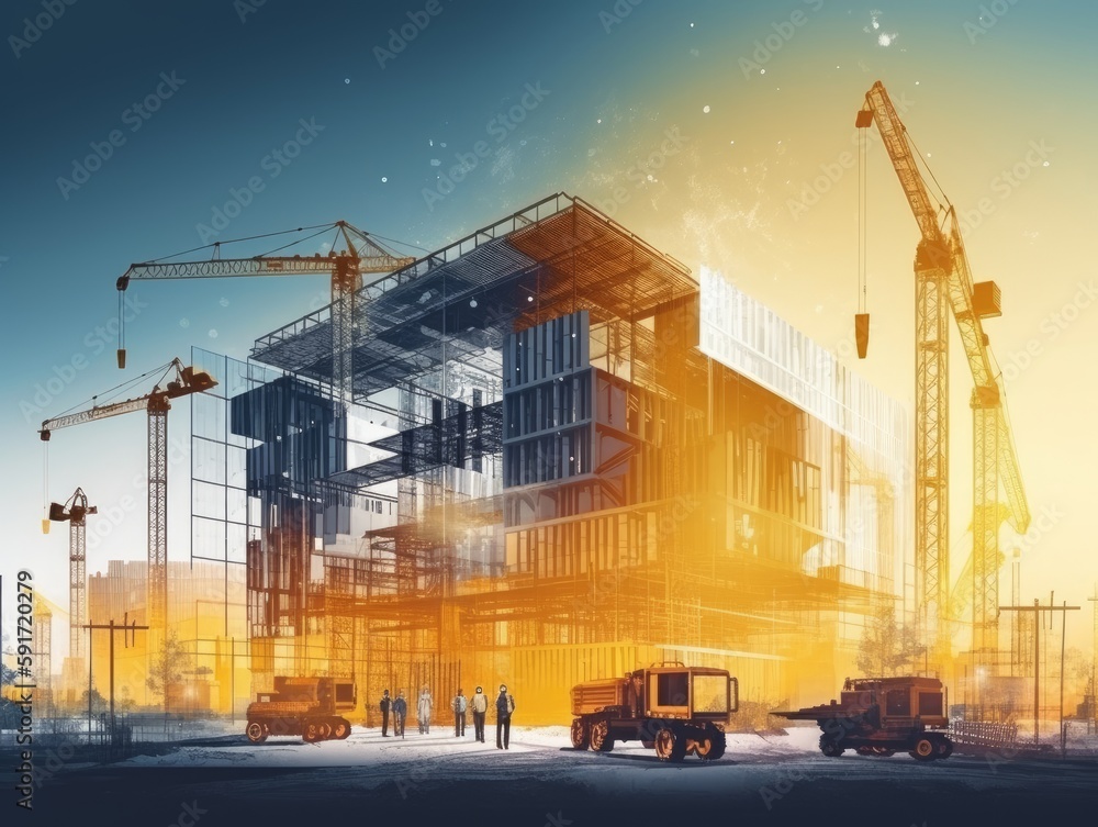 Engineer Structure Picture Photo & Art Print Construction site with cranes, engineering structure ...