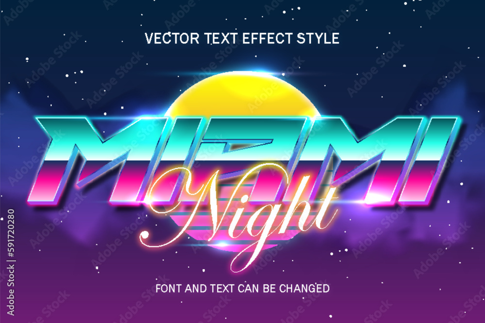 Fototapeta premium miami night florida beach retrowave synthwave style vaporwave typography editable text effect template background