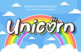 unicorn mythical pony fantasy typography 3d editable text effect font style template cute background design