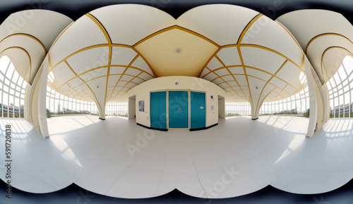 Full spherical hdri panorama 360 degrees of empty exhibition space Generative AI