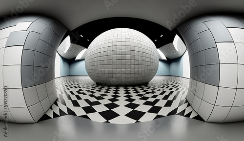 Full spherical hdri panorama 360 degrees of empty exhibition space Generative AI
