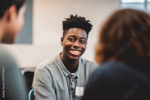 Fotografija Teacher unrecognizable, teen smiles welcoming new student