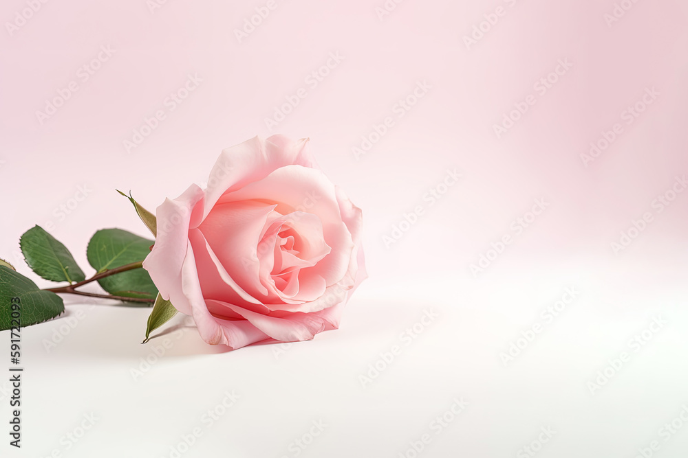 Beautiful pink rose as a symbol of love on pink background with copy space. Created with Generative AI Technology Beautiful pink rose as a symbol of love on pink background with copy space. Created with Generative AI Technology