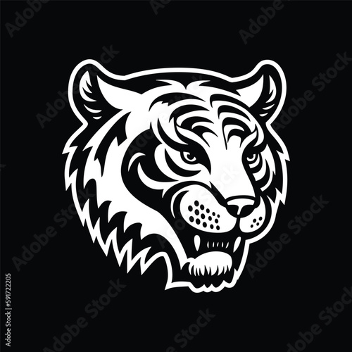 Fototapeta Naklejka Na Ścianę i Meble -  furious tiger head mascot vector logo stroke style