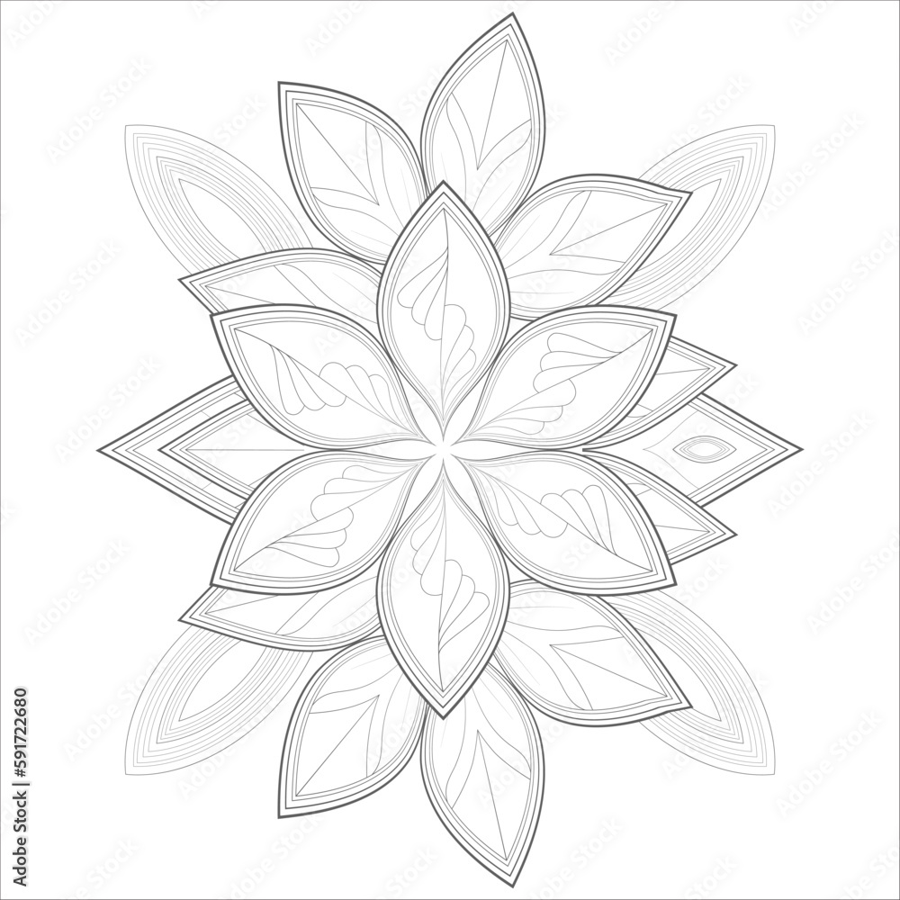 Colouring Page for Adult for Fun and Relaxation. Hand Drawn Sketch for Adult Anti Stress. Decorative Abstract Flowers in Black Isolated on White Background.-vector Colouring Page for Adult for Fun and Relaxation. Hand Drawn Sketch for Adult Anti Stress. Decorative Abstract Flowers in Black Isolated on White Background.-vector