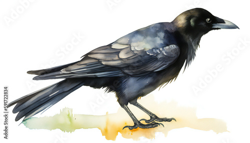 crow, raven watercolor created with Generative AI technology