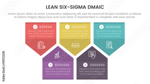 dmaic lss lean six sigma infographic 5 point stage template with badge arrow shape information concept for slide presentation