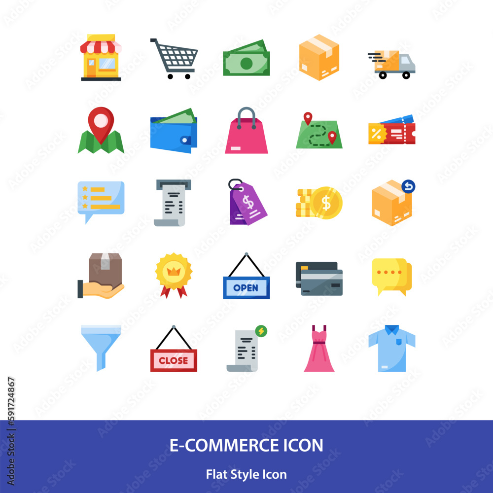 Ecommerce icon pack in flat style vector, Shop icon, Online shop icon, delivery icon Ecommerce icon pack in flat style vector, Shop icon, Online shop icon, delivery icon